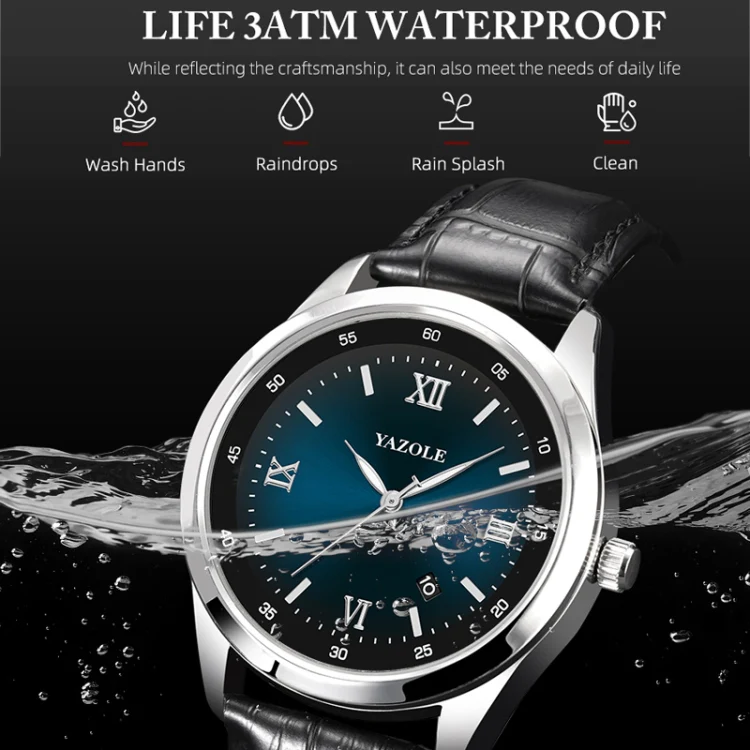 YAZOLE 552 Luminous Pointer Calendar Waterproof Quartz Watch(Number+Blue+Black) - Image 5