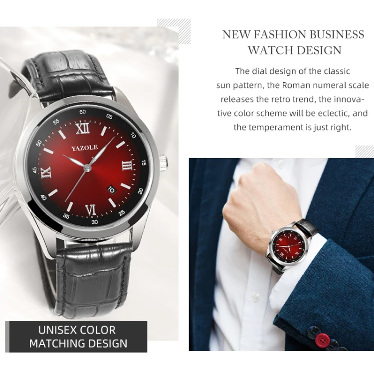 YAZOLE 552 Luminous Pointer Calendar Waterproof Quartz Watch(Number+Red+Black) - Image 7