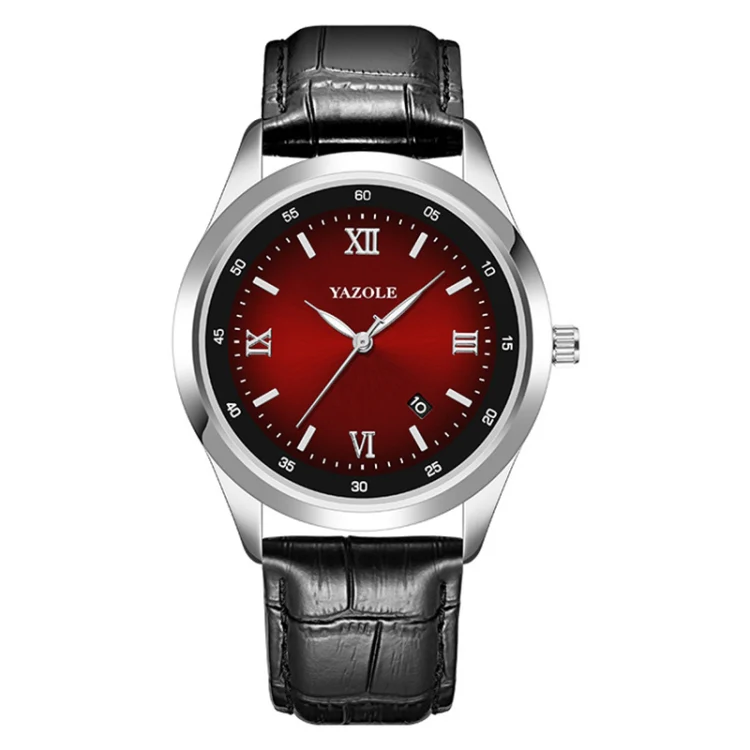 YAZOLE 552 Luminous Pointer Calendar Waterproof Quartz Watch(Roman+Red+Black)