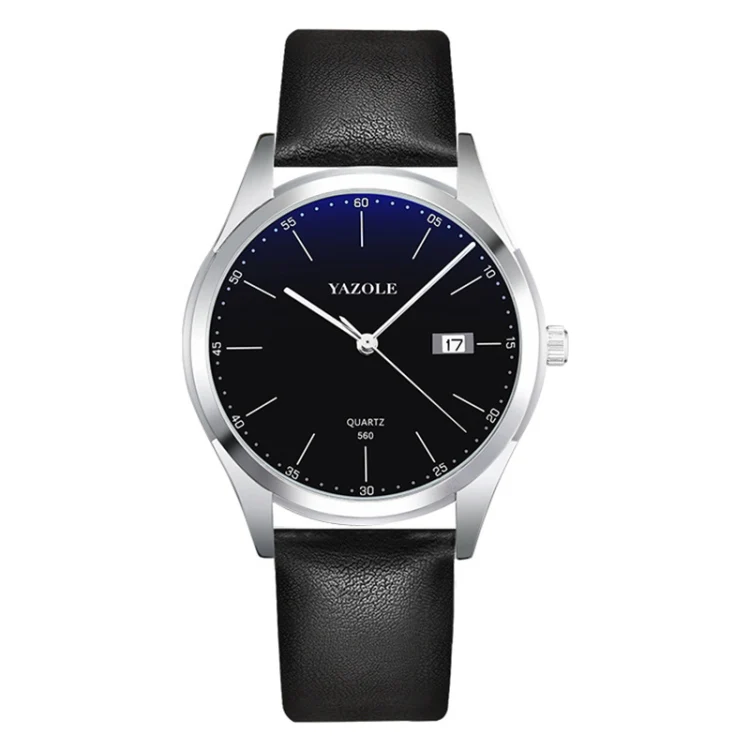 YAZOLE 560 Leather Strap Quartz Movement Waterproof Men Watch(Black+Black)