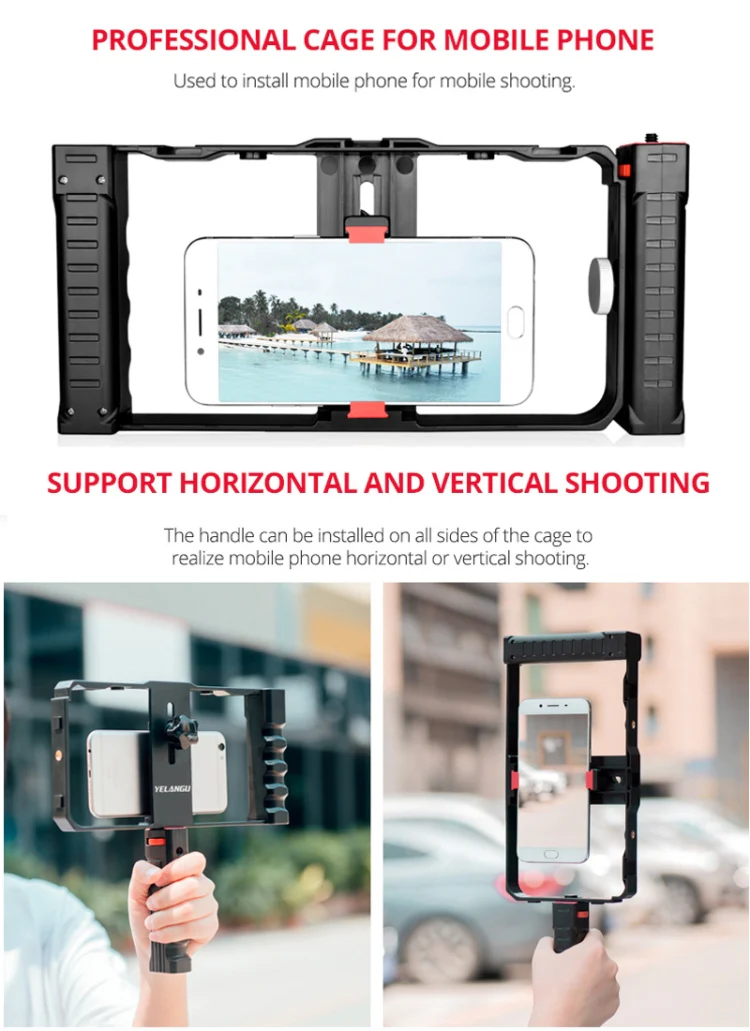 YELANGU PC02A Vlogging Live Broadcast Plastic Cage Video Rig Filmmaking Stabilizer Bracket for iPhone, Galaxy, Huawei, Xiaomi, HTC, LG, Google, and Other Smartphones(Black) - Image 7