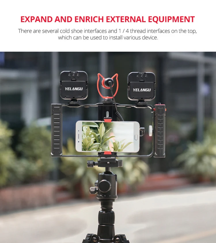 YELANGU PC02A Vlogging Live Broadcast Plastic Cage Video Rig Filmmaking Stabilizer Bracket for iPhone, Galaxy, Huawei, Xiaomi, HTC, LG, Google, and Other Smartphones(Black) - Image 9