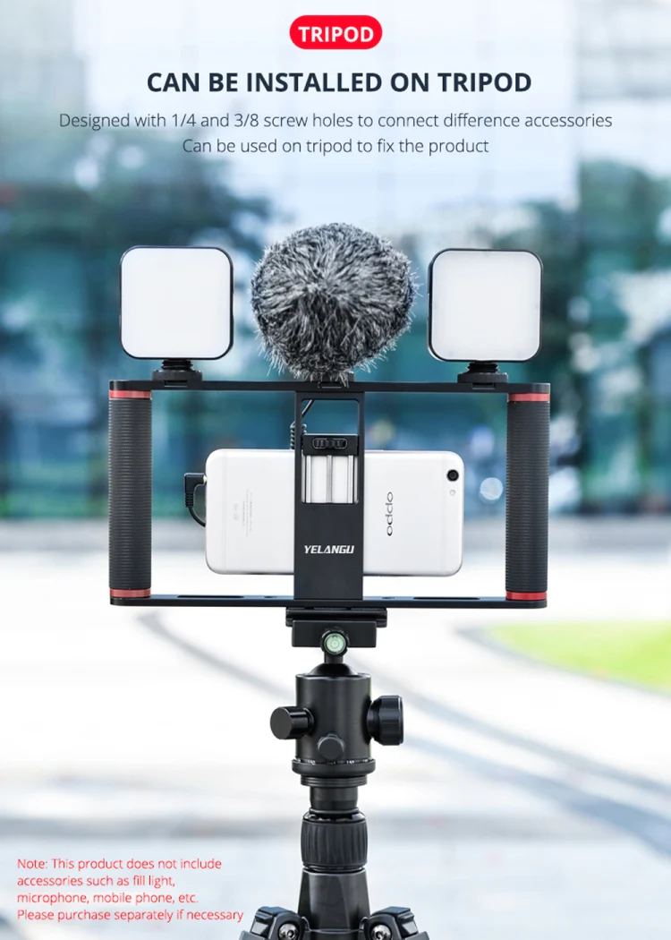 YELANGU PC05 YLG0909B Vlogging Live Broadcast Smartphone Metal Cage Video Rig Filmmaking Recording Handle Stabilizer Bracket for iPhone, Galaxy, Huawei, Xiaomi, HTC, LG, Google, and Other Smartphones(Black) - Image 10
