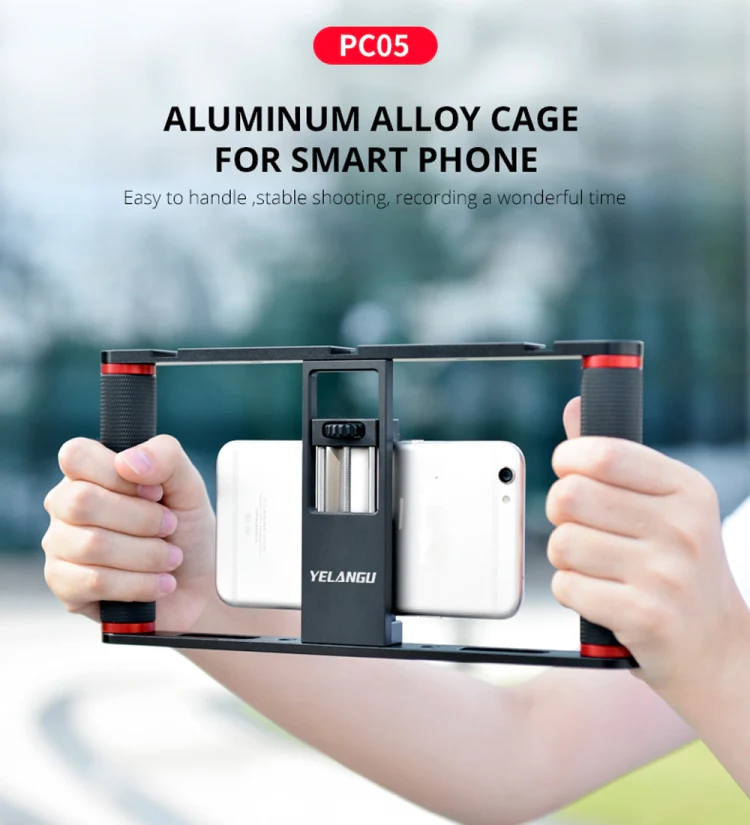 YELANGU PC05 YLG0909B Vlogging Live Broadcast Smartphone Metal Cage Video Rig Filmmaking Recording Handle Stabilizer Bracket for iPhone, Galaxy, Huawei, Xiaomi, HTC, LG, Google, and Other Smartphones(Black) - Image 4