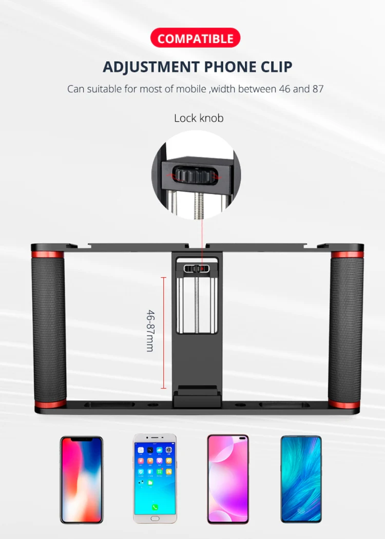YELANGU PC05 YLG0909B Vlogging Live Broadcast Smartphone Metal Cage Video Rig Filmmaking Recording Handle Stabilizer Bracket for iPhone, Galaxy, Huawei, Xiaomi, HTC, LG, Google, and Other Smartphones(Black) - Image 6