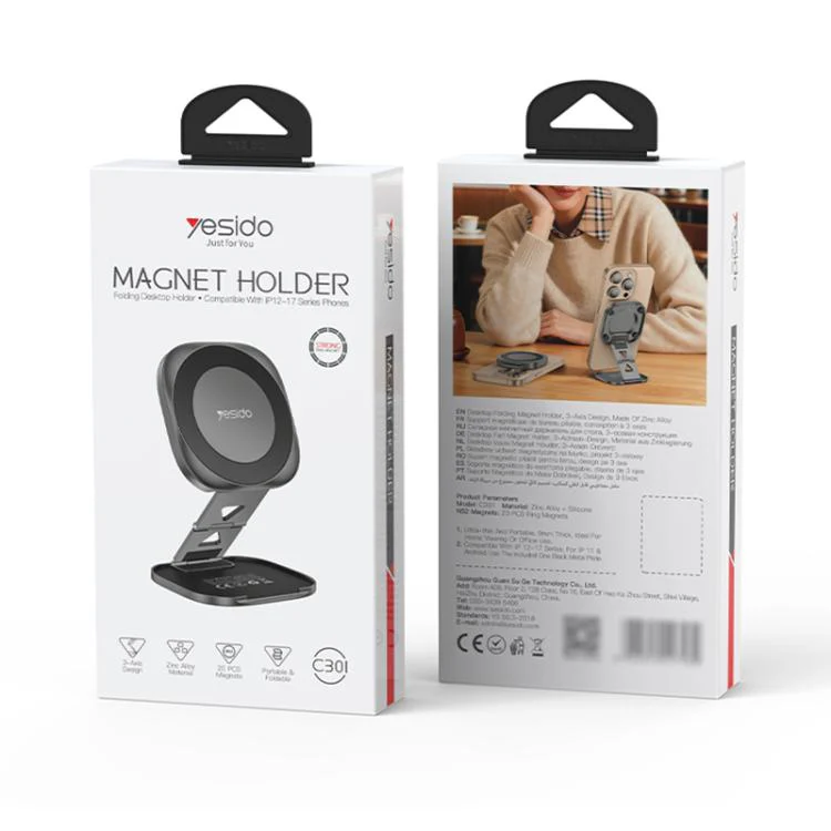 Yesido C301 Foldable Desktop 3-stage Damping Hinge Magnetic Phone Holder(Tarnish) - Image 11