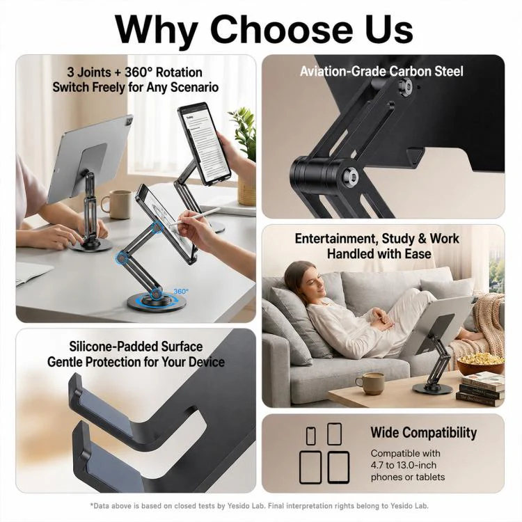 Yesido C302 360 Degree Rotation 3-Axis Foldable Desktop Tablet Phone Holder(Black) - Image 3