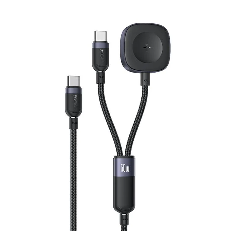 Yesido CA136C 60W USB-C / Type-C to Type-C & iWatch 2 in 1 Charging Cable, Length:1.2m(Black)