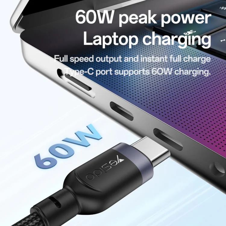 Yesido CA136C 60W USB-C / Type-C to Type-C & iWatch 2 in 1 Charging Cable, Length:1.2m(Black) - Image 3