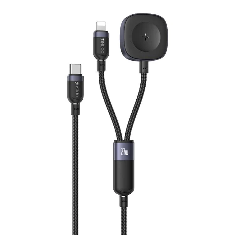 Yesido CA136L 27W USB-C / Type-C to 8 Pin & iWatch 2 in 1 Charging Cable, Length:1.2m(Black)