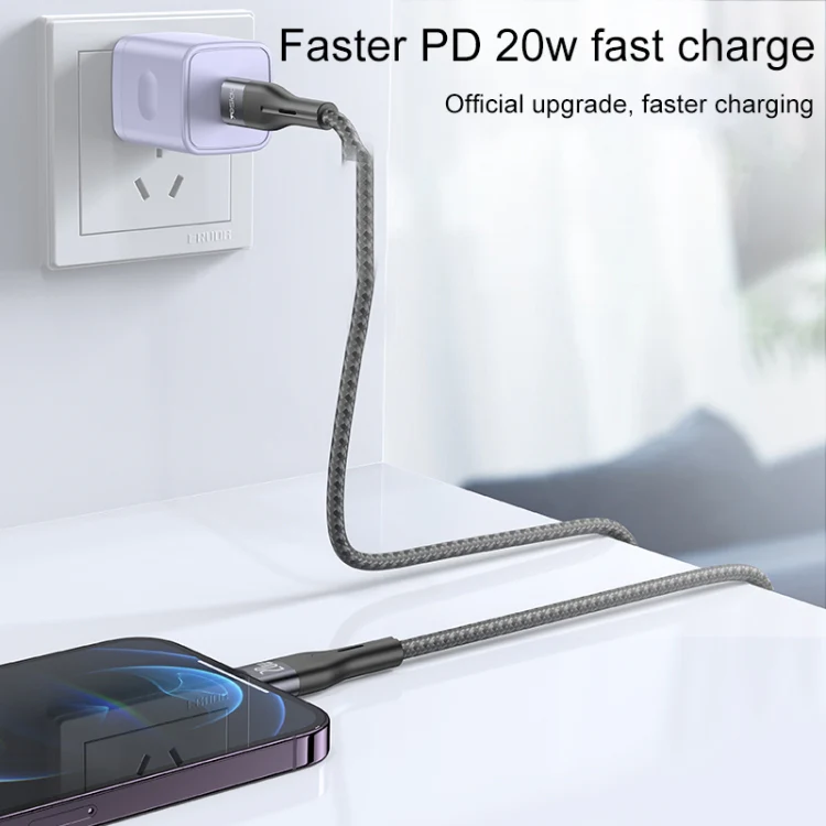Yesido CA155 PD 20W USB-C / Type-C to 8 Pin Charging Data Cable, Length: 1m(Black) - Image 2
