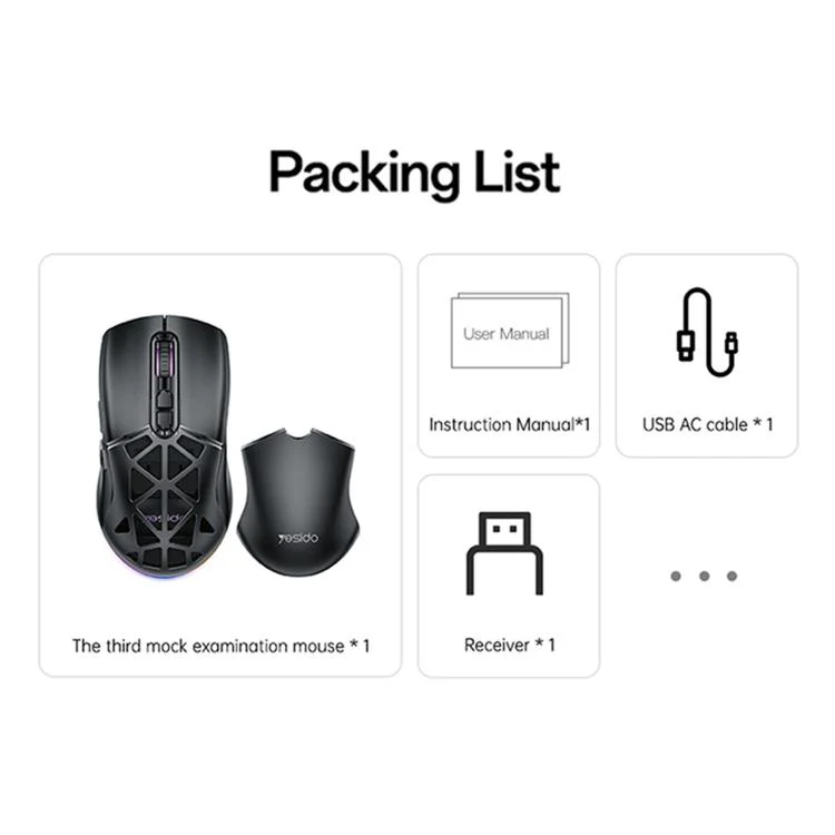 Yesido KB46 Wired 2.4G Bluetooth RGB 3 Modes Rechargeable Mouse(Black) - Image 9