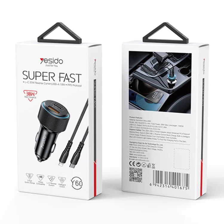 Yesido Y60 38W Car Fast Charging Charger(Black) - Image 11