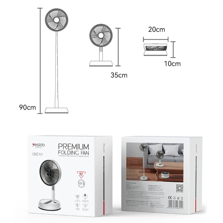 Yesido YF11 Foldable Telescopic Floor Fan(White) - Image 12