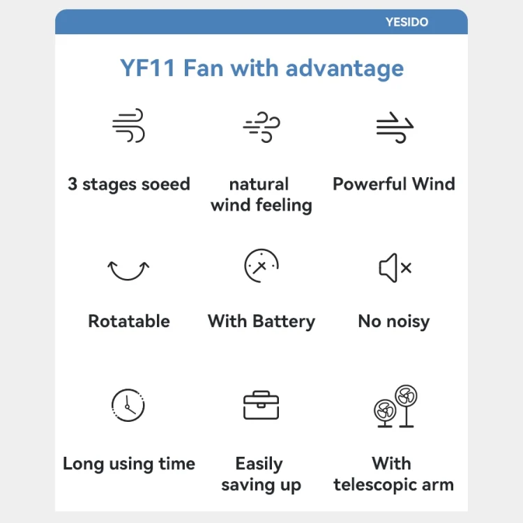 Yesido YF11 Foldable Telescopic Floor Fan(White) - Image 3