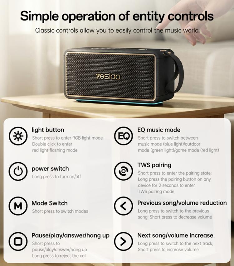 Yesido YSW48 65W High Power Portable Bluetooth Speaker(Black) - Image 9