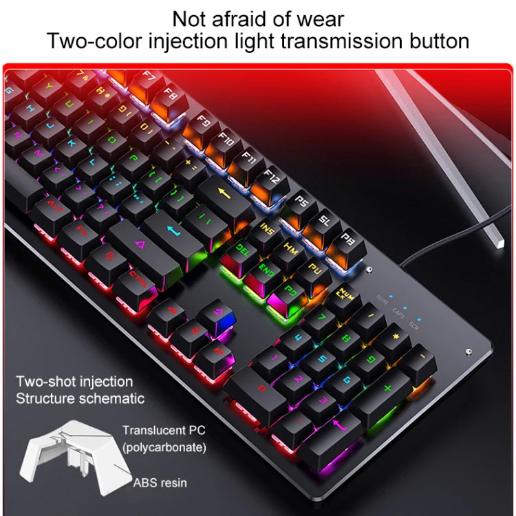 YINDIAO Classic Square Keys Mixed Light USB Mechanical Gaming Wired Keyboard, Blue Shaft (Black) - Image 5