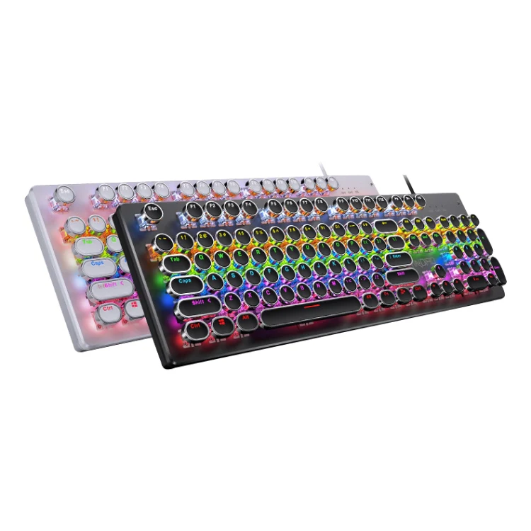 YINDIAO Electroplating Punk Mixed Light USB Mechanical Gaming Wired Keyboard, Blue Shaft (White) - Image 2