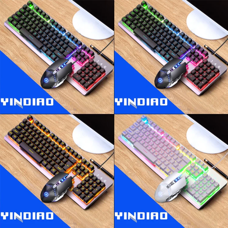 YINDIAO K002 USB Wired Mechanical Feel RGB Backlight Keyboard + Optical Mouse Set(White) - Image 2