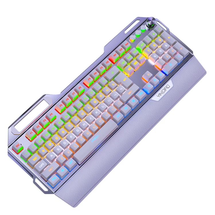 YINDIAO K100 USB Metal Mechanical Gaming Wired Keyboard, Mixed Light Blue Shaft (White) - Image 2