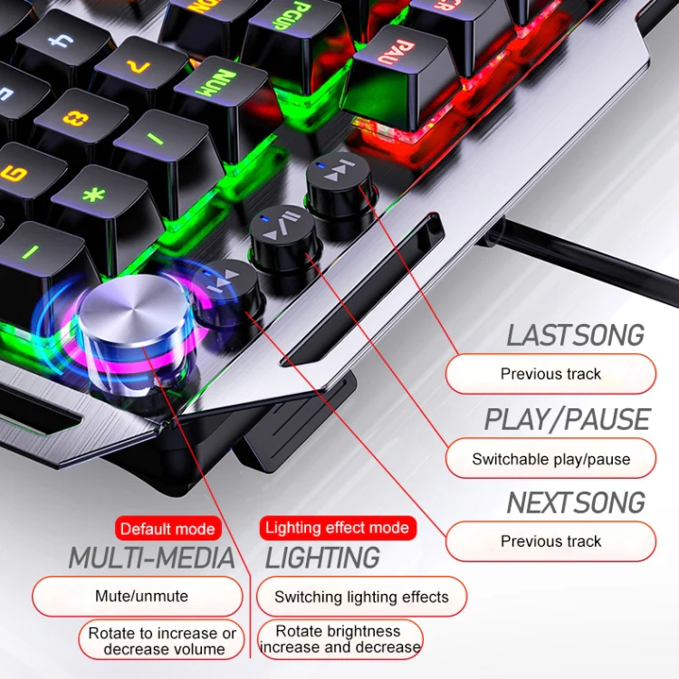 YINDIAO K100 USB Metal Mechanical Gaming Wired Keyboard, Mixed Light Blue Shaft (White) - Image 5
