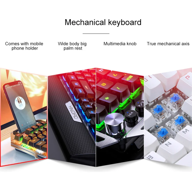 YINDIAO K100 USB Metal Mechanical Gaming Wired Keyboard, Mixed Light Blue Shaft (White) - Image 6
