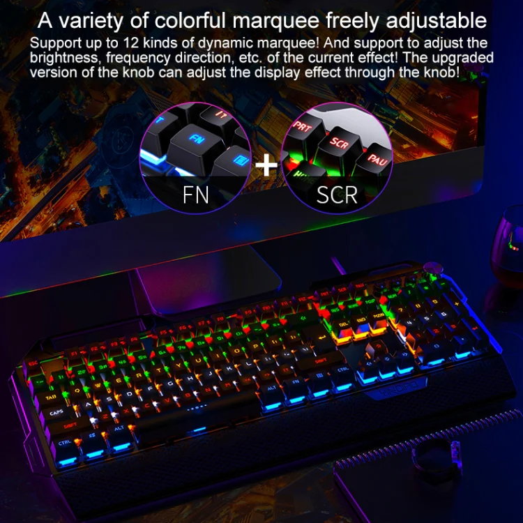 YINDIAO K100 USB Metal Mechanical Gaming Wired Keyboard, Mixed Light Blue Shaft (White) - Image 7