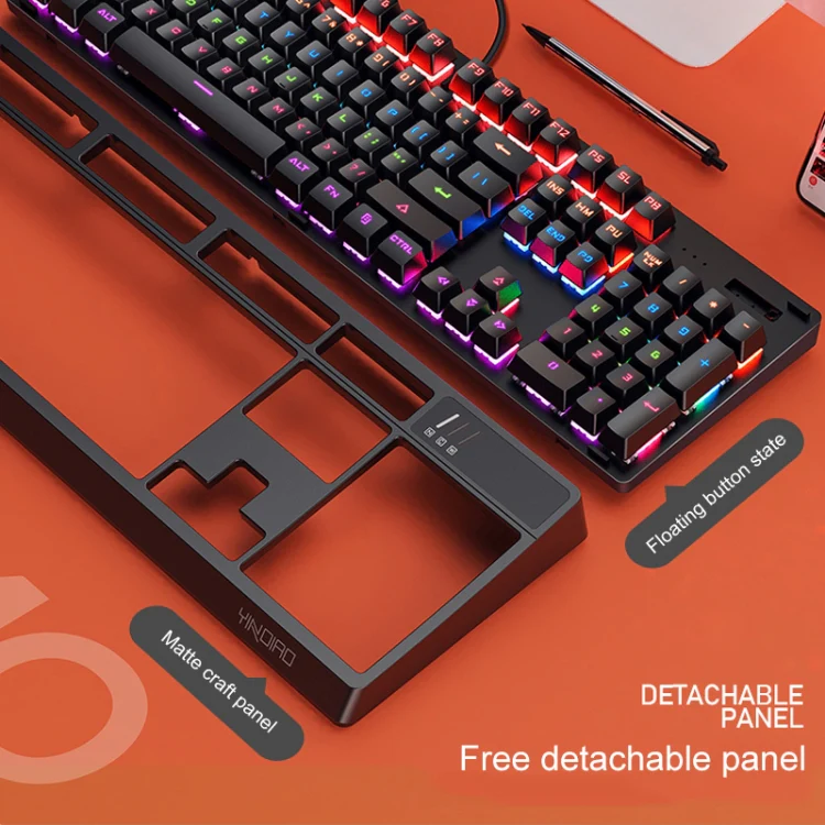 YINDIAO K300 USB Detachable Panel Mechanical Lighting Blue Shaft Gaming Wired Keyboard (Pink) - Image 3