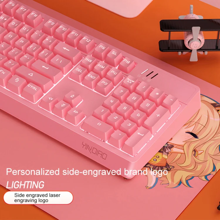 YINDIAO K300 USB Detachable Panel Mechanical Lighting Blue Shaft Gaming Wired Keyboard (Pink) - Image 4