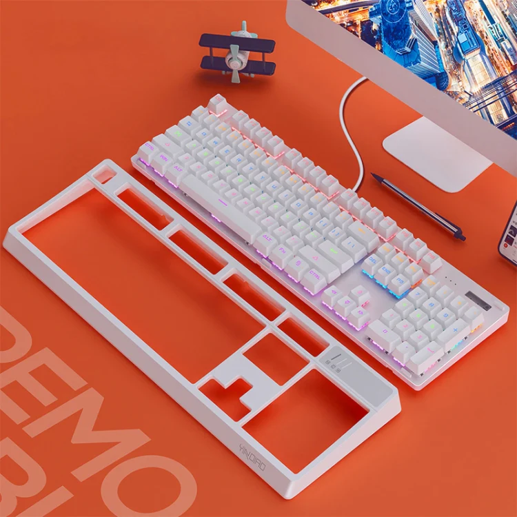 YINDIAO K300 USB Detachable Panel Mechanical Lighting Blue Shaft Gaming Wired Keyboard (White) - Image 2
