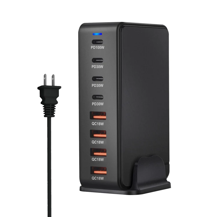 YMS-858 GaN 240W USB x 4, USB-C / Type-C x 4 Fast Charger, Plug Type:US Plug(Black) - Image 2