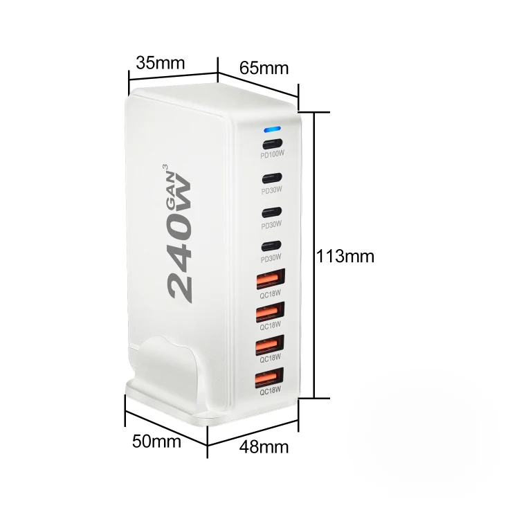 YMS-858 GaN 240W USB x 4, USB-C / Type-C x 4 Fast Charger, Plug Type:US Plug(Black) - Image 6