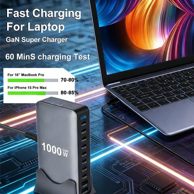 YMX-1000W 1000W 8 x Type-C Ports and 2 x USB 10 Ports Digital Display Multi-functional Charger(EU Plug) - Image 7