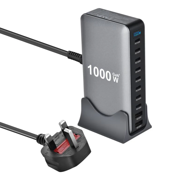 YMX-1000W 1000W 8 x Type-C Ports and 2 x USB 10 Ports Digital Display Multi-functional Charger(UK Plug)
