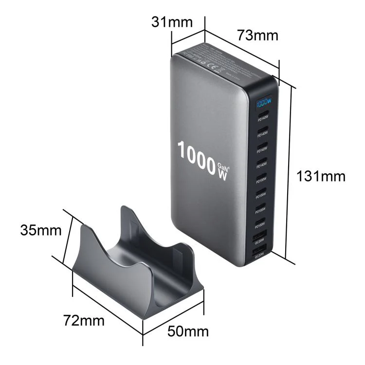 YMX-1000W 1000W 8 x Type-C Ports and 2 x USB 10 Ports Digital Display Multi-functional Charger(UK Plug) - Image 3