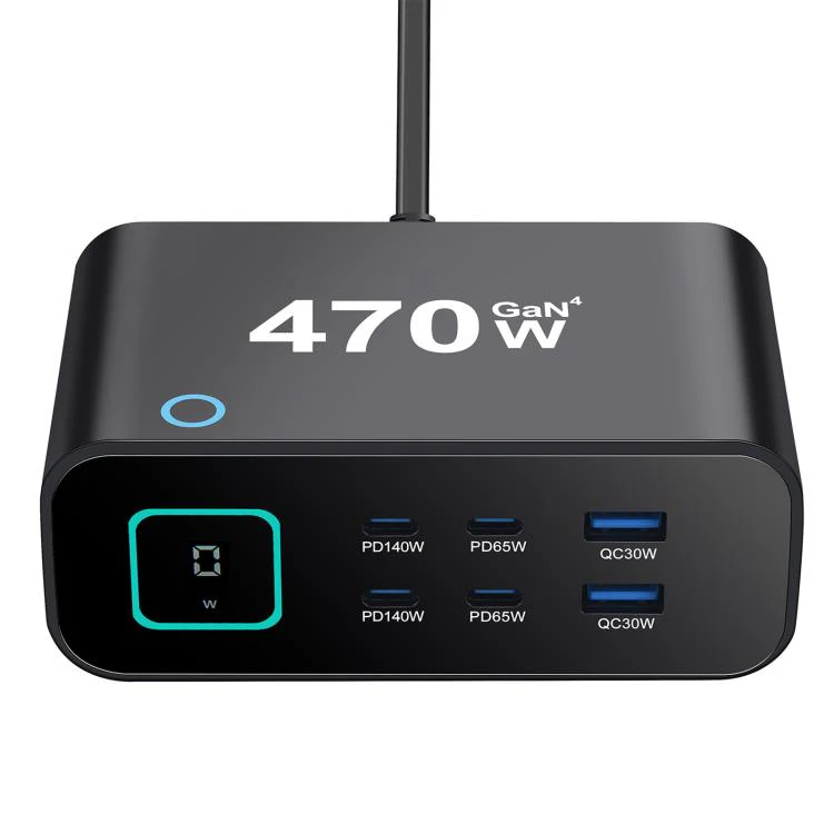 YMX-615-LCD470W 4xType-C and 2xUSB 470W GaN Multi-Function Charger, Plug:AU Plug(Black) - Image 2