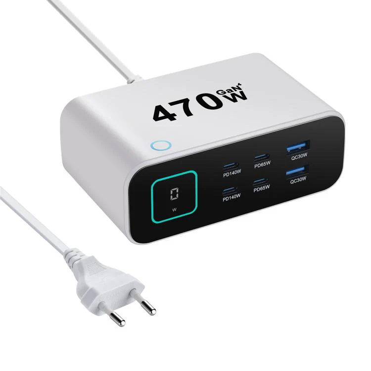 YMX-615-LCD470W 4xType-C and 2xUSB 470W GaN Multi-Function Charger, Plug:EU Plug(White)