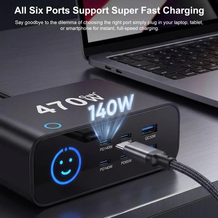 YMX-615-LCD470W 4xType-C and 2xUSB 470W GaN Multi-Function Charger, Plug:EU Plug(White) - Image 6