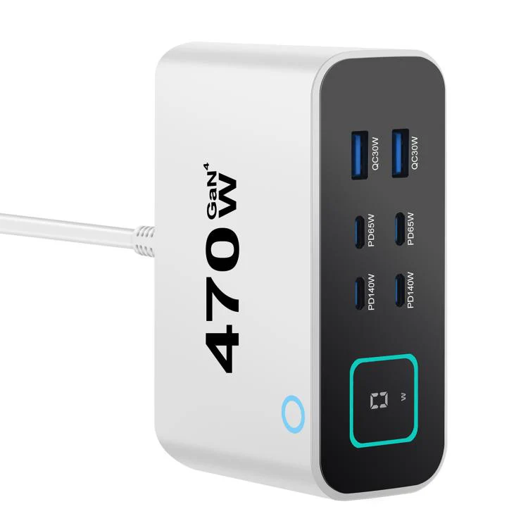 YMX-615-LCD470W 4xType-C and 2xUSB 470W GaN Multi-Function Charger, Plug:UK Plug(White) - Image 3