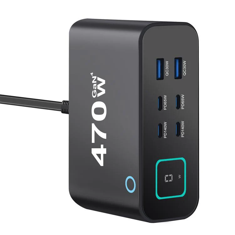 YMX-615-LCD470W 4xType-C and 2xUSB 470W GaN Multi-Function Charger, Plug:US Plug(Black) - Image 3