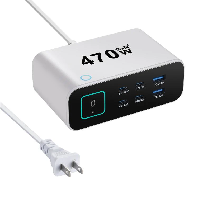 YMX-615-LCD470W 4xType-C and 2xUSB 470W GaN Multi-Function Charger, Plug:US Plug(White)