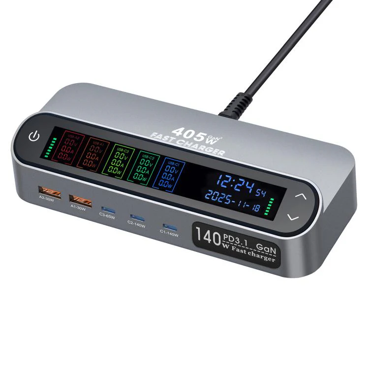 YMX-LCD405W 405W 3xType-C and 2xUSB GaN Smart Digital Display Multi-Function Charger(US Plug) - Image 2