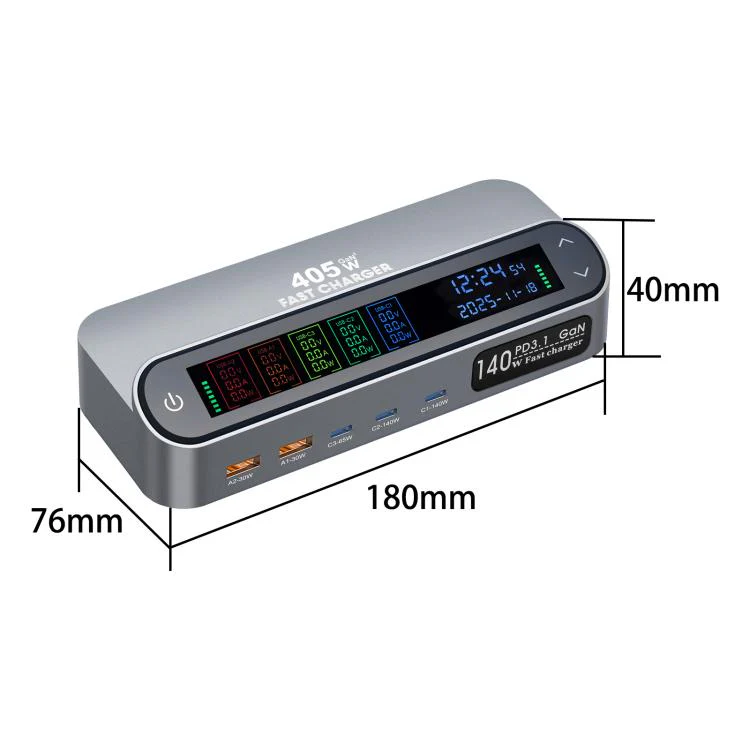 YMX-LCD405W 405W 3xType-C and 2xUSB GaN Smart Digital Display Multi-Function Charger(US Plug) - Image 4