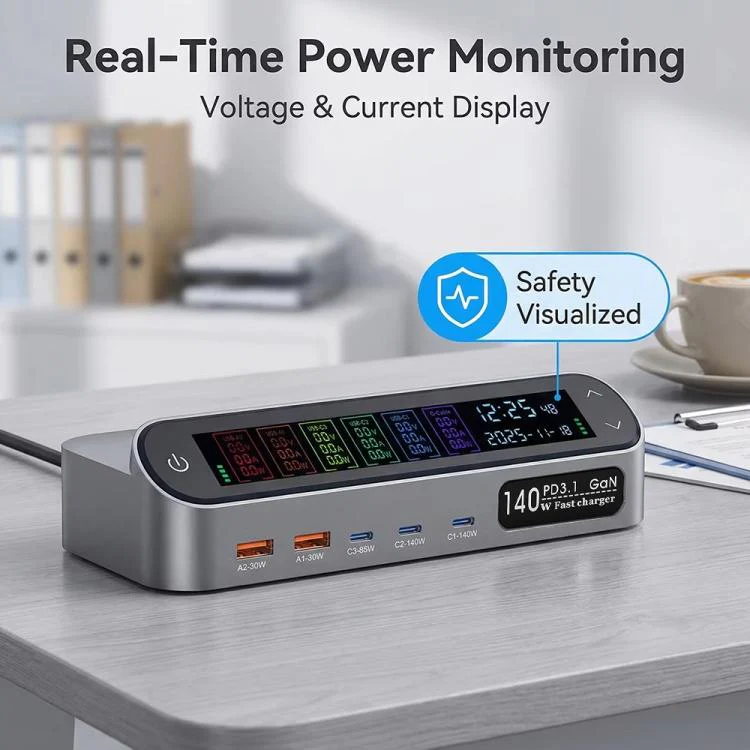 YMX-LCD405W 405W 3xType-C and 2xUSB GaN Smart Digital Display Multi-Function Charger(US Plug) - Image 5