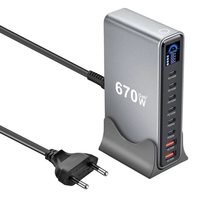 YMX-LCD670W 670W 6xType-C and 2xUSB GaN Digital Display Multi-Function Charger(EU Plug)