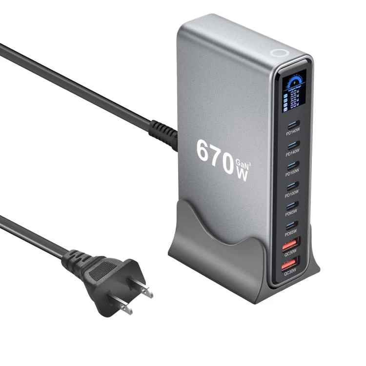 YMX-LCD670W 670W 6xType-C and 2xUSB GaN Digital Display Multi-Function Charger(US Plug)