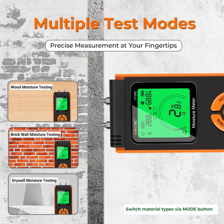 YT302 Metal Probes Eood Moisture Meter Supports Temp & RH Testing(Black Orange) - Image 5