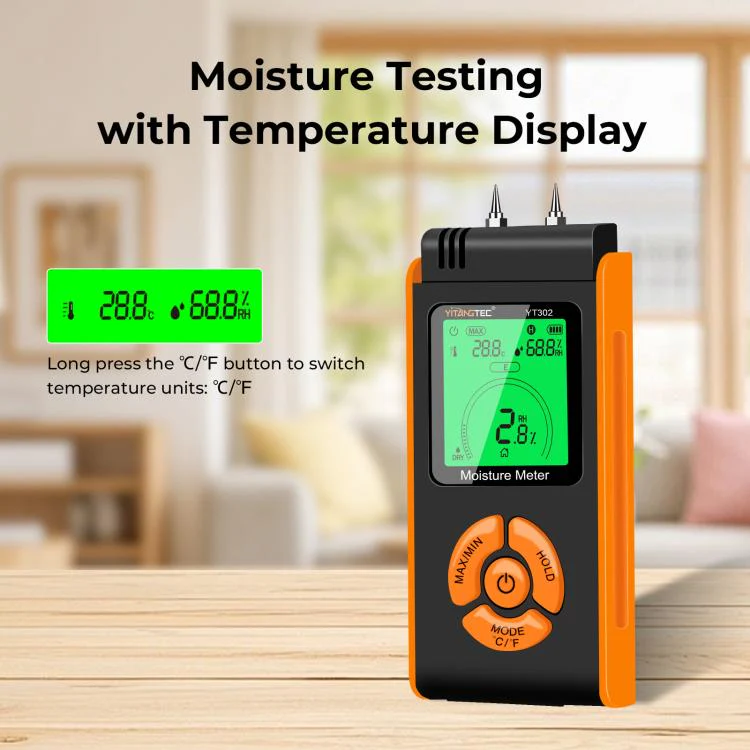 YT302 Metal Probes Eood Moisture Meter Supports Temp & RH Testing(Black Orange) - Image 6