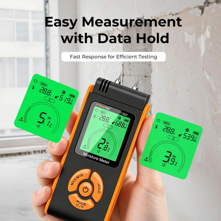 YT302 Metal Probes Eood Moisture Meter Supports Temp & RH Testing(Black Orange) - Image 8