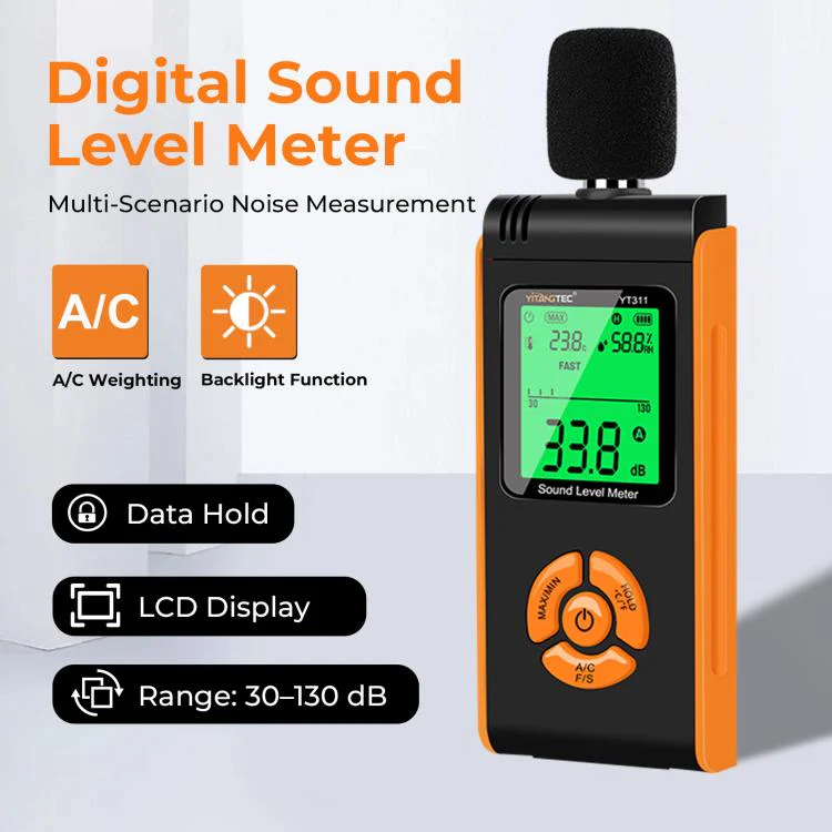 YT311 High Precision Digital Sound Level Meter Support Temperature and Humidity Measurement(Black Orange) - Image 3